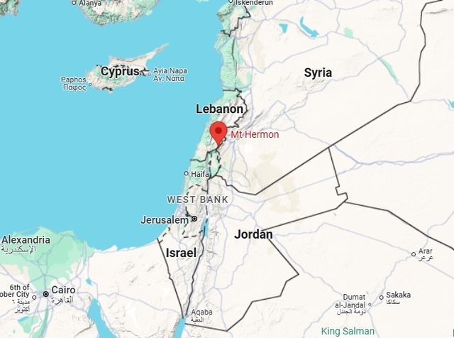 시리아 남부에 있는 헤르몬산 [세계지도 캡처. 재판매 및 DB 금지]