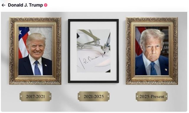 바이든 전 대통령 위치에 오토펜 그림 배치한 트럼프