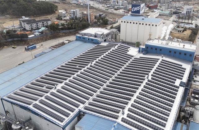 태양광 발전 설비가 도입된 오비맥주 생산공장