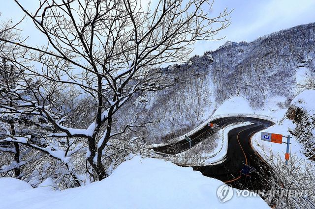 한계령 굽잇길 설경