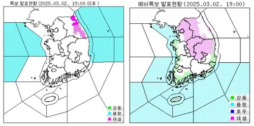 기상(예비)특보 발효(발표) 현황. [기상청 제공. 재판매 및 DB 금지]