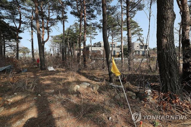 타운하우스 단지 옆에 꽂힌 노선 깃발