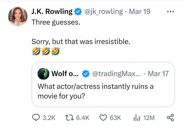 영화 주연 배우 비난하는 듯한 롤링의 트윗