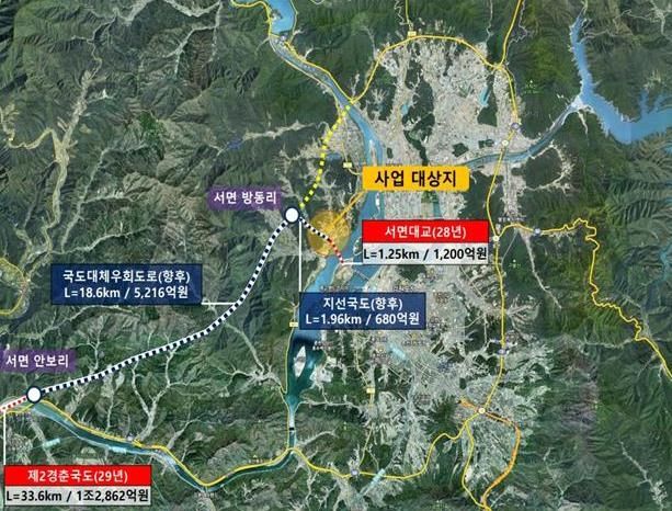 서면대교와 국도대체도로 계획도