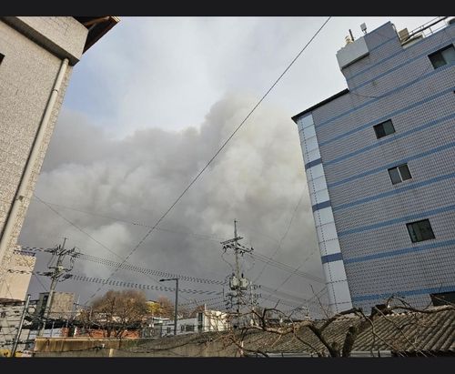 안동시 정하동으로 넘어온 산불 연기