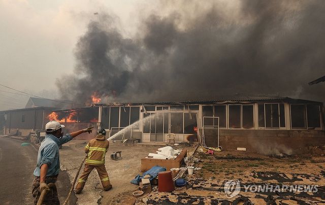 산불 불씨로 불타는 주택