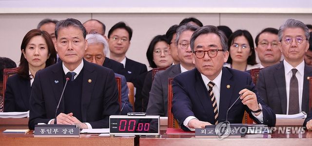 외통위 전체회의 참석한 김영호 장관과 조태열 장관