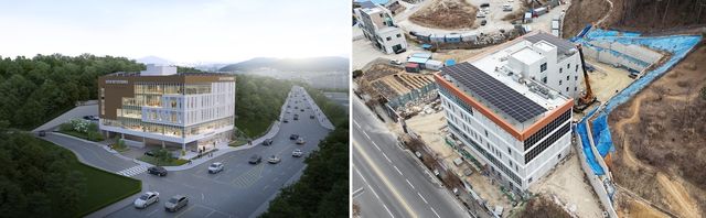 강릉남부노인종합복지관 조감도와 현장 모습