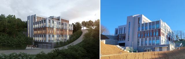 강릉시립노인요양센터 조감도와 현장 모습