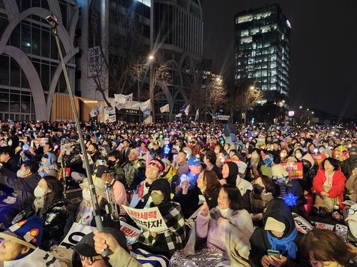 이승환 공연 보는 탄핵촉구 집회 참가자들