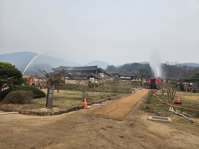 안동 병산서원 살수 작업