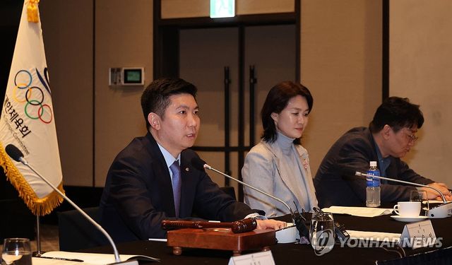 발언하는 유승민 신임 대한체육회장