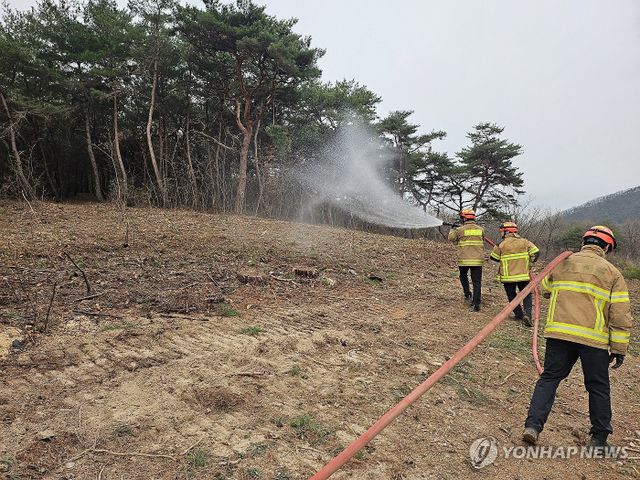 안동 병산서원 산불 방어선 구축하는 소방관들