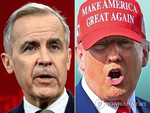 캐나다 카니 총리(왼쪽)와 트럼프 미국 대통령