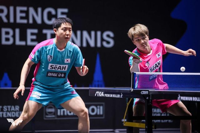 WTT 인도 대회 남자복식에 출전한 임종훈(왼쪽)과 안재현