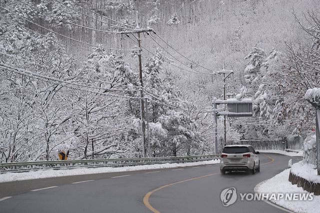 눈 내린 산간 도로