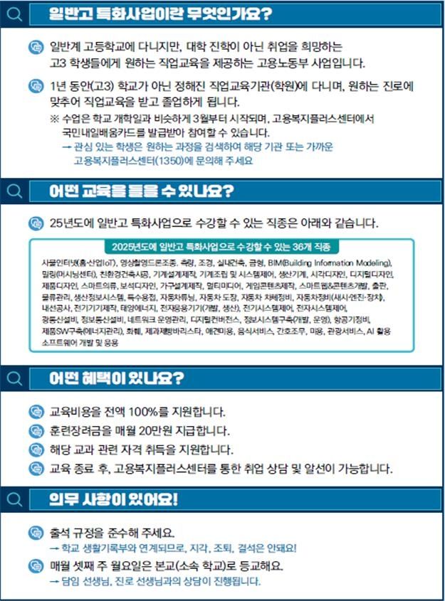 일반고 특화훈련 사업개요 [노동부 제공. 재판매 및 DB 금지]