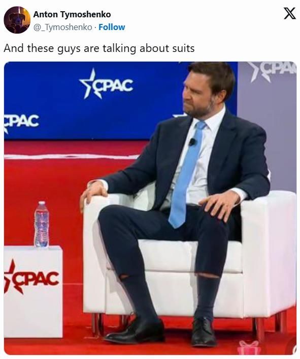 J.D. 밴스 미국 부통령 [우크라이나 코미디언 안톤 티모셴코 엑스 캡쳐. 재판매 및 DB 금지]