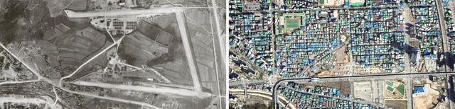 의정부 캠프 라과디아 1954년(좌)과 2023년 모습.