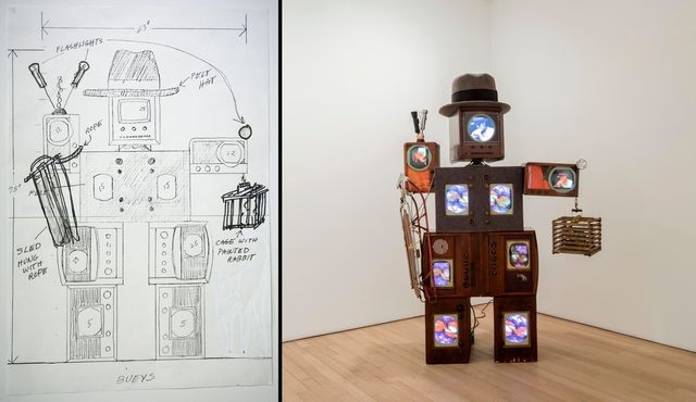 백남준과 마크 팻츠폴이 공동작업한 '보이스 보이스 스케치'(Sketch for Beuys Voice), 1990(왼쪽), '보이스 보이스'(Beuys Voice), 1990, 사진: 제임스 코핸 갤러리[세종문화회관 제공. 재판매 및 DB 금지]