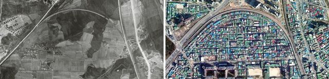 의정부시 가능동 1954년(좌)과 2023년 모습.