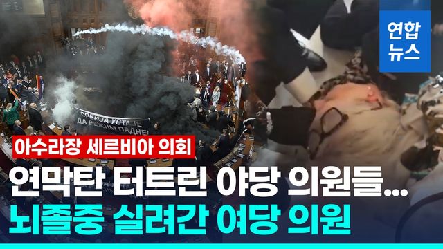 [영상] 세르비아 의회서 연막탄·최루탄 '펑'…의원 3명 부상 - 2
