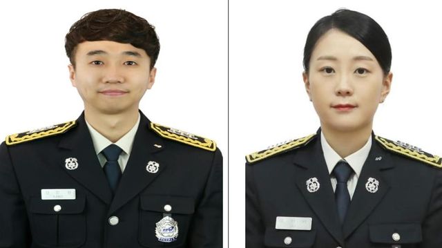 강서소방서 조미나 소방장(오른쪽)과 중부소방서 강문찬 소방장