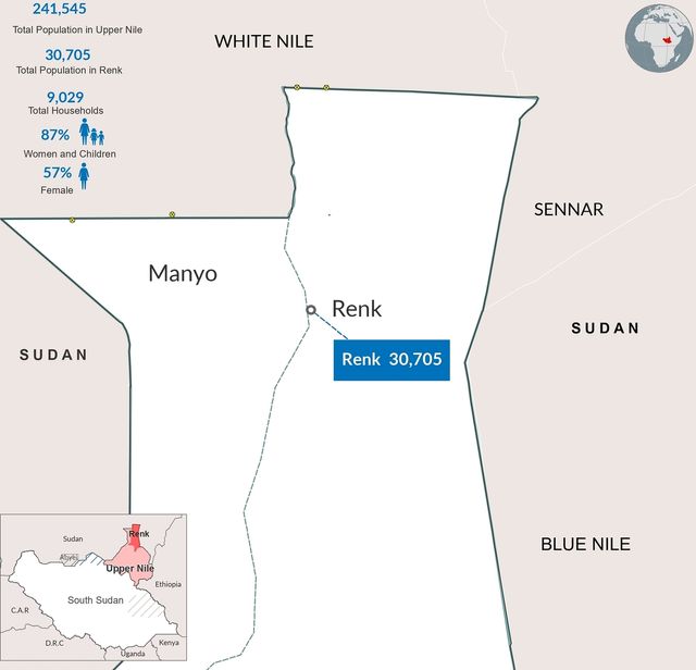 남수단 북동부 어퍼나일주 렌크 마을 지도