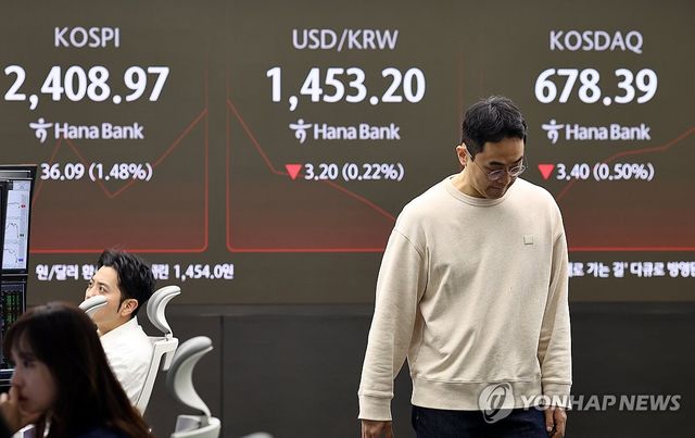 코스피 미중 관세갈등 격화에 2,400선 하락 출발…코스닥도 내려