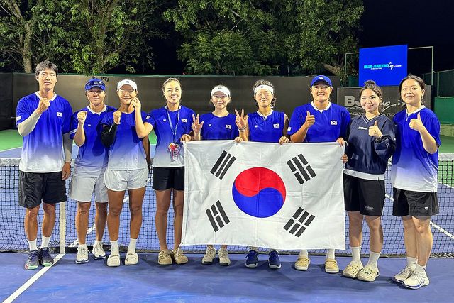 빌리진킹컵에 출전한 한국 여자 테니스 대표팀. 