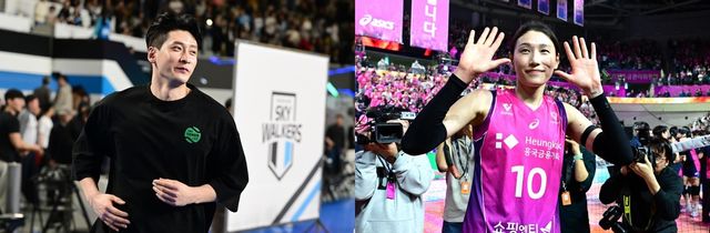 은퇴한 문성민(왼쪽)과 김연경