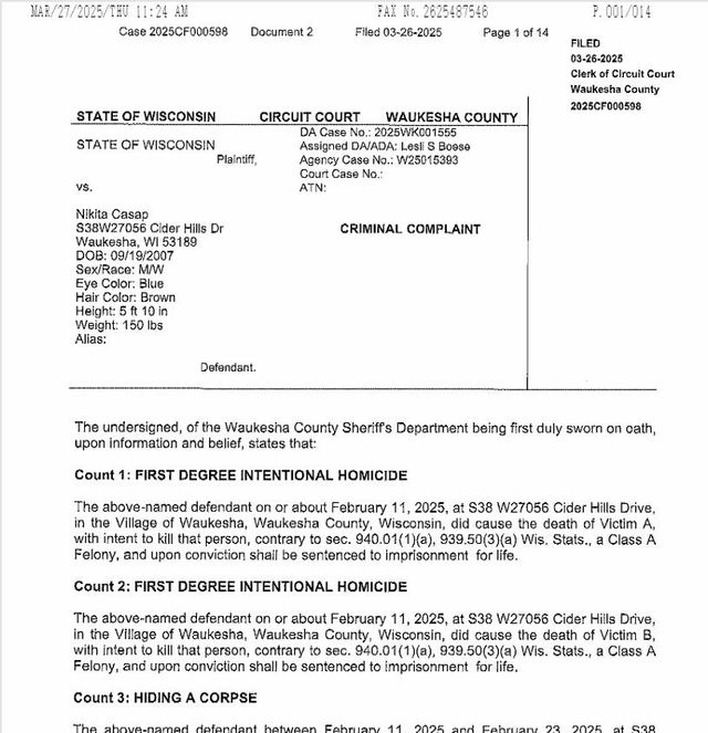 부모 살해한 17세 니키타 카삽의 공소장