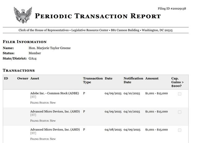 친트럼프 하원의원 주식거래 내역