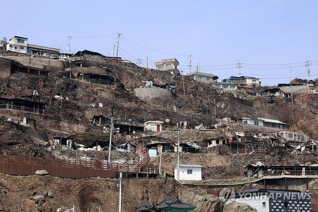 산불에 탄 해안 마을