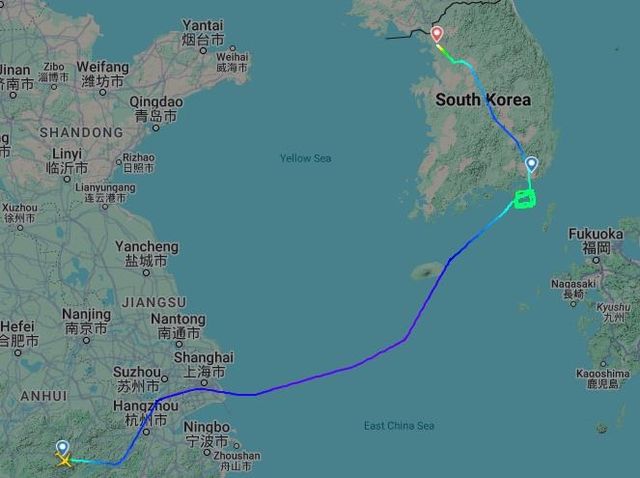 거제도 상공 돌다 김포로 향한 북경수도항공 JD633 항공편