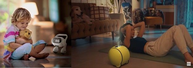 LG전자, '스마트홈 AI 에이전트'(왼쪽), 삼성전자, AI 캠패니언 로봇 '볼리