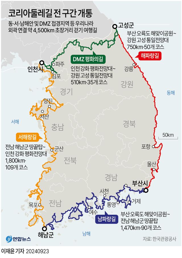 [그래픽] 코리아둘레길 전 구간 개통