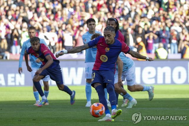 페널티킥을 시도하는 바르셀로나의 하피냐