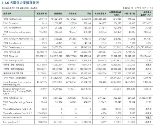 113년도(2024년도) TSMC의 관계기업 운영 상황