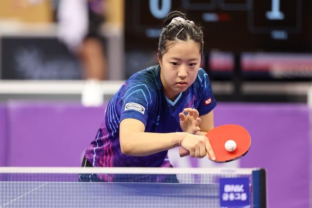 대한항공 에이스 신유빈의 경기 장면