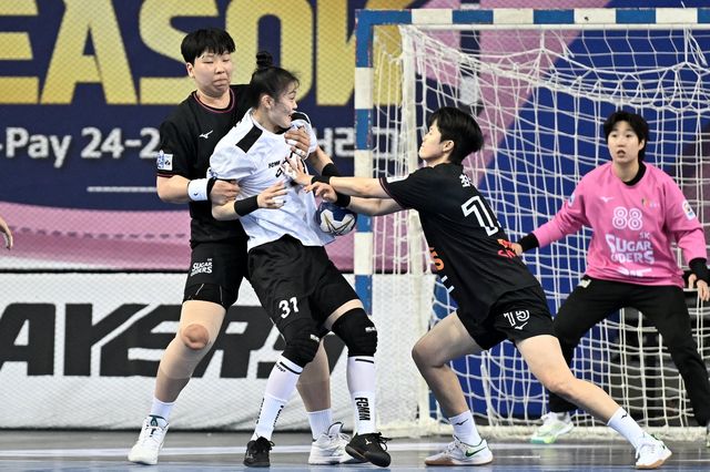 24일 열린 SK와 삼척시청의 챔피언결정전 1차전 모습. 