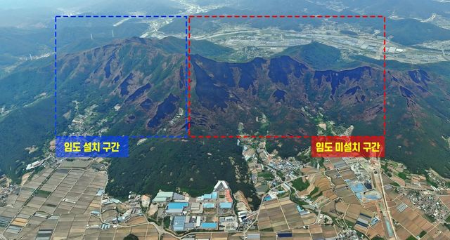 임도 설치 구간(왼쪽)과 미설치 구간