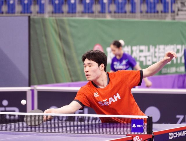 장우진의 단식 경기 장면