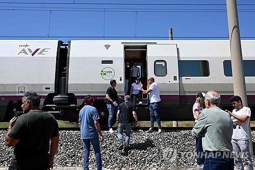 스페인 코르도바 인근에서 정차한 고속열차에서 내리는 시민들