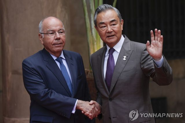 악수하는 브라질 외무장관(왼쪽)과 중국 외교부장