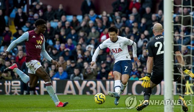 애스턴 빌라를 상대로 골을 터뜨리는 토트넘 손흥민