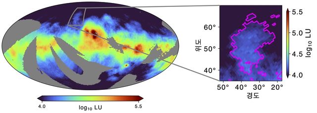 원자외선 전천지도(왼쪽)와 새로 발견한 분자운(오른쪽) 