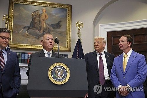 백악관서 미국 현지투자 발표하는 정의선 회장 