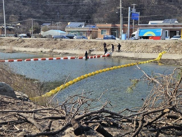 영덕지역 하천에 설치된 차단막