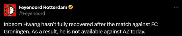 항인범의 알크마르전 결장을 알린 페예노르트